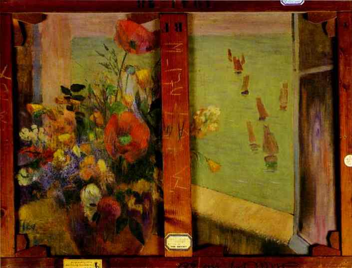 Bouquet of Flowers with a Window Open to the Sea. Reverse of Hay-Making in Brittany 1888